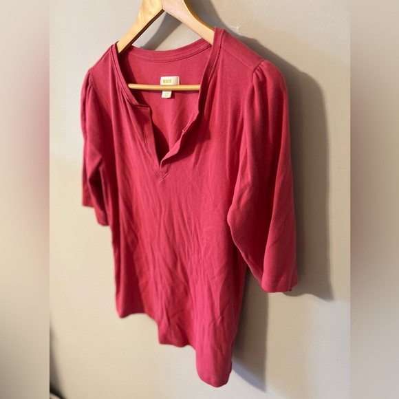 Anthropologie Maeve Split-Neck Top Bright Pink Large - Picture 6 of 11